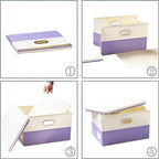 PRANDOM Large Foldable Storage Bins with Lids [3-Pack] linen Fabric Decorative Storage Boxes Organizer Containers Baskets Cube with Handles Divider for Bedroom Closet Purple&Cream(17.7x11.8x11.8)