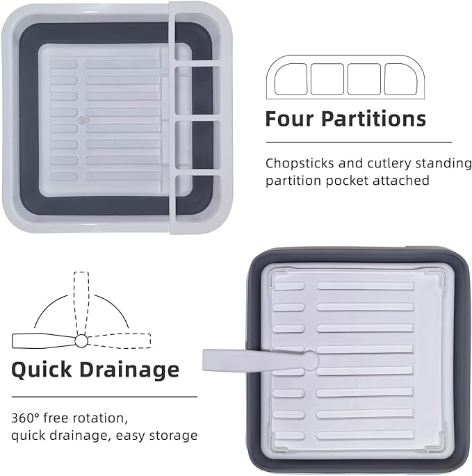 THANSTAR Collapsible Dish Drying Rack for RV Campers Portable Dinnerware Drainer Organizer for Kitchen Travel Trailer