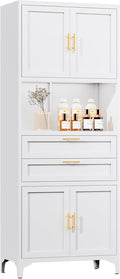 75” Tall Kitchen Pantry Storage Cabinet, Metal Bathroom Storage Cabinet with 2 Drawers and Adjustable Shelves, Kitchen Pantry Cupboard, Freestanding Cupboard for Bathroom, Living Room (White)