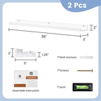 Picture Ledge Shelf for Wall, 36 inch Solid Pine Wood Nursery Book Shelves 2 Packs, Floating Ledge Shelves for Kids' Room Bedroom Bathroom Living Room Photo Frames Office Nursey Wall Decor, White