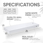 Homeforia White Floating Shelves 24 inch, High End Solid Real Wood 24inch Bathroom Floating Shelf for Wall Mounted, White Wooden 24in Floating Shelves, Heavy Duty Bracket, 24 X 6.5 X 1.75 in, Set of 2