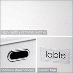 PRANDOM Collapsible Storage Box with Lid [3-Pack] Leather Fabric Foldable Storage Bin Organizer Container Basket Cube with Cover for Home Bedroom Closet Office Nursery White(22.8X15.7X11.8)