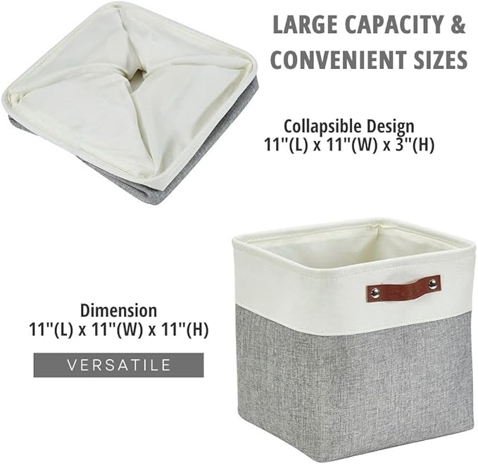 DECOMOMO Storage Cubes, 11x11 Cube Storage Bins, Baskets for Shelves (Grey & White, Cube 11" - 4 Pack)