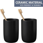 Matte Black Toothbrush Holders for Bathrooms - 1 Cups Ceramic Toothbrush Toothpaste Holders, Black Bathroom Tumbler Cup Reusable Toothbrush Cup Black Mouthwash Cup, Bathroom Counter Organizer