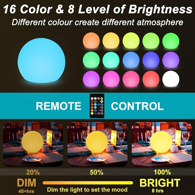 8-in Solar Globe Light Outdoor, Waterproof Solar Ball Light for Outside w/Remote, 16 RGB Color Changing Glowing Orb Lamp Landscape Lighting Mood Lamp w/Ground Stake for Garden Patio Yard Pathway Decor