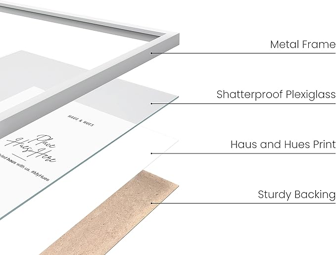 HAUS AND HUES 11x14 White Metal Picture Frames - Features Premium Aluminum, Vertical & Horizontal Hang, Shatterproof Plexiglass - Ideal for Home, Room, Office (11x14 in, White, Set of 9)