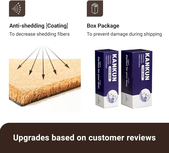 KANKUN Coco Coir Door Mat with Heavy Duty Backing, Welcome Doormat (17" x 30"), Doormat Entrance (Welcome2-2Pack)