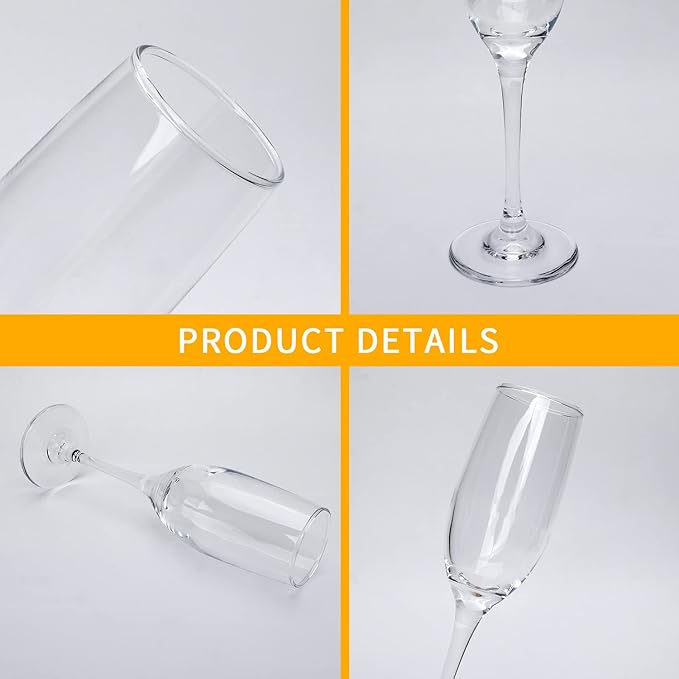 6 oz Champagne Flutes Glass, Wine Flutes Set of 12, for Champagne, Wine, High-End Banquets, Parties, Bars, Weddings, Gifts (12pcs)