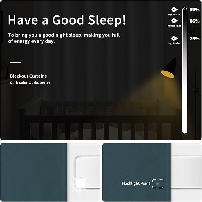 Easy-Going Blackout Curtains for Bedroom, Solid Thermal Insulated Grommet and Noise Reduction Window Drapes, Room Darkening Curtains for Living Room, 2 Panels (42x45 in, Bluestone)