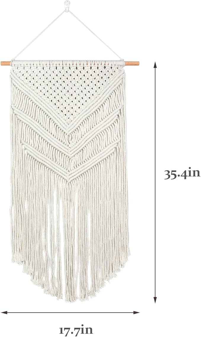 JONKASIPA Macrame Woven Wall Hanging, Bohemian Wall Decor, Handmade Woven Tapestry with Tassels, Delicate Lace Decor Crafts for Bedroom,Living Room or Farmhouse (Beige)