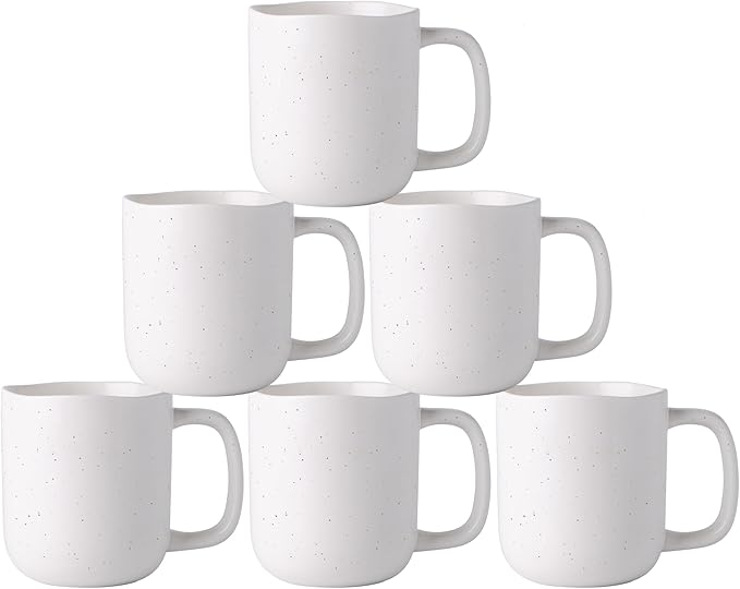 AmorArc 14oz Coffee Mugs Set of 6, Speckled Ceramic Coffee Mugs with Large Handle & Wavy Rim for Latte/Hot Cocoa/Tea, Coffee Cups for Men Women. Oven, Dishwasher&Microwave Safe, Speckled White