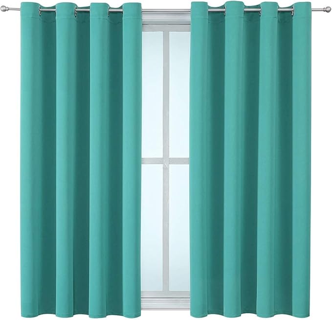 ChrisDowa Grommet Room Darkening Curtains for Bedroom and Living Room - 2 Panels Set Thermal Insulated Blackout Curtains (Teal, 52W x 63L)
