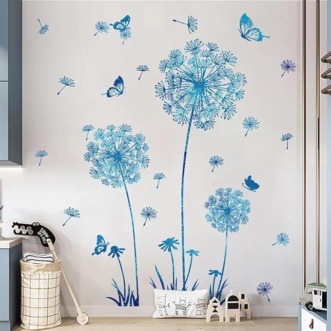 Hello Spring Summer Window Cling Sticker Flowers, and Butterfly Window Stickers, Spring and Summer Decor, Home, Shop, and Party Window Glass Display Stickers (Blue)