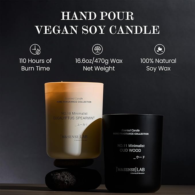 M&SENSE Natural Soy Candle| Bamboo Stream | 16.6 oz, 95H Burn | Minimalist Scented Candle for Relaxation, Gifting, Home Décor | for Bedroom, Office, Party Large