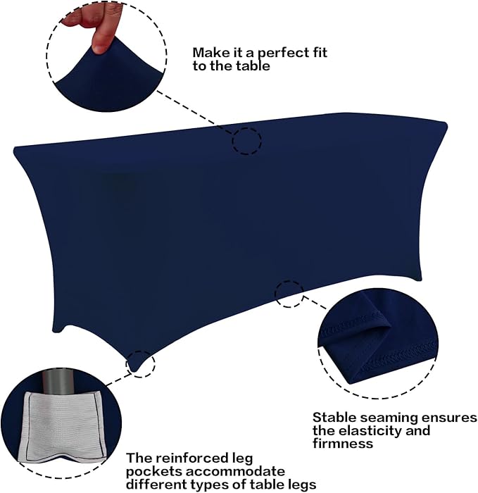 IVAPUPU 2 Pack 8FT Table Cloth for Rectangular Fitted Events Stretch Jean Blue Covers Washable Table Cover Spandex Tablecloth Protector for Party, Wedding, Cocktail, Banquet, Festival