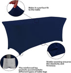 IVAPUPU 8FT Table Cloth for Rectangular Fitted Events Stretch Jean Blue Table Covers Washable Cover Spandex Tablecloth Protector for Party, Wedding, Cocktail, Banquet, Festival