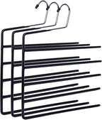 Nature Smile Pants Hangers 3pack, Heavy Duty Multi Layers Space Saving Slack Hangers,Non Slip 5 Tier Open-Ended Pants Hanger Closet Storage Organizer for Garden Flags Trousers Jeans Scarf