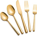 Gold Silverware Set Flatware Set Stainless Steel Cutlery Set 60 Pieces Thick Heavy Hexagon Handle Service for 12