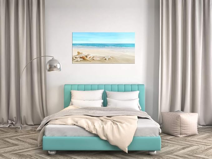DZL Art S73950 Beach Picture Decor Ocean Painting Canvas Wall Art Prints of Starfish and Seashell on Sandy Seaside Ready to Hang for Living Room Bedroom Office Wall Decor Home Decoration