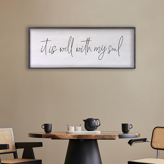 It Is Well With My Soul Wall Decor 32"x12" Bible Verse Christian Scripture Wood Framed Art Sign for Master Bedroom Living Room(Black)