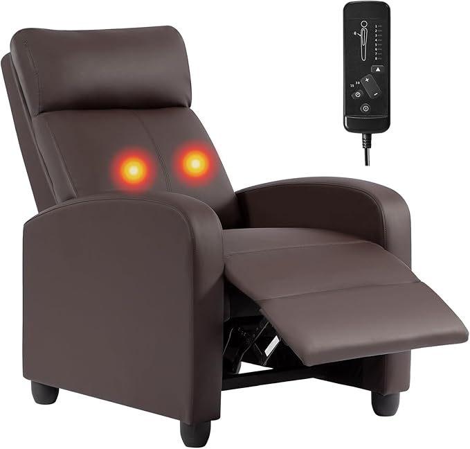 BestMassage | Recliner Chair | with 2 Point Massage Function | Leather Dark Brown | with Lumbar Support, Adjustable Push Back, Footrest & Padded Seat | Easy Assembly | for Living Room, Home Theatre