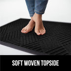 GORILLA GRIP 100% Waterproof All-Season WeatherMax Doormat US Designed Natural Rubber, Stain and Fade Resistant, Low Profile Indoor Outdoor Door Mats, Easy Clean Patio Mat, 17x29, Black Diamond