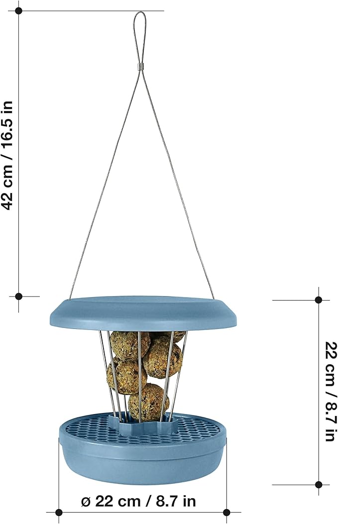 SWISSINNO No Mess Bird Feeder Lucerne Smart Birds for Fat Balls - Feed Birds, not mice & Rats! Robust & Reliable for Hanging - Made in EU - Light Blue