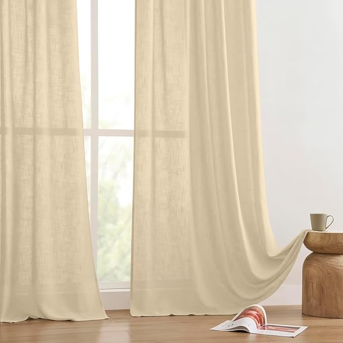 Joydeco Linen Curtains 72 Inch Length 2 Panels Set, Light Filtering Curtains for Bedroom Living Room,Linen Blend Drapes 52 Inches Wide with Back Tab Rod Pockets (W52 x L72 Inch, Natural)