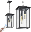 3-Color LED Outdoor Pendant Light with Remote, 3-Light 19" Large Outdoor Chandelier for Porch, Black Exterior Pendant Lighting Fixture Ceiling Mount Pendant Lantern for Patio Front Door