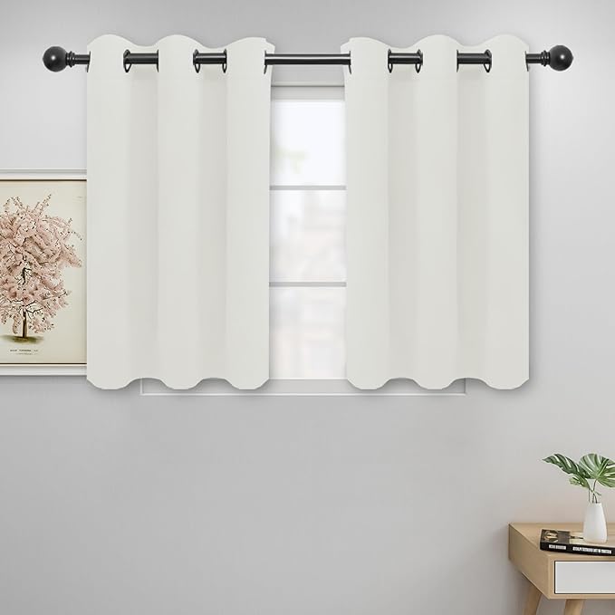 Easy-Going Blackout Curtains for Bedroom, Solid Thermal Insulated Grommet and Noise Reduction Window Drapes, Room Darkening Curtains for Living Room, 2 Panels (42x36 in, Ivory)