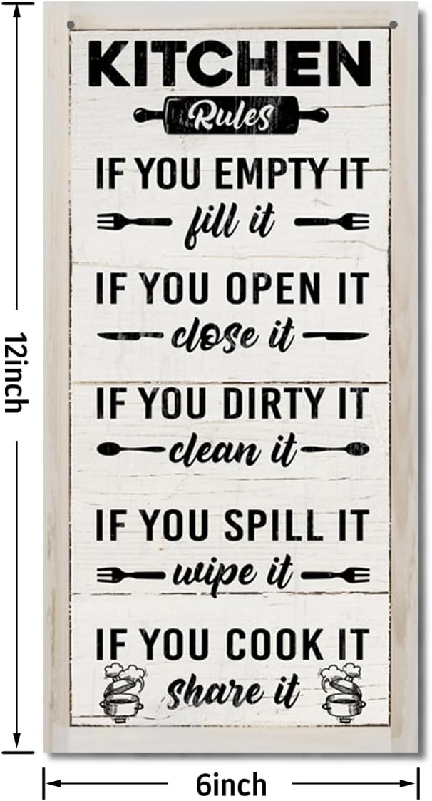 Hanging Kitchen Rules Wood Decor Sign, Rustic Kitchen Wooden Signs, Printed Wood Wall Art Sign, Kitchen Door Rules Rustic Sign, Hanging Wood Sign Kitchen Decor, Funny Farmhouse Kitchen Wall Décor B1