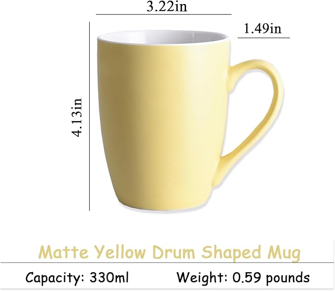 Coffee Mugs Set of 6, 12oz Ceramic Coffee Mugs with Handle, Matte Porcelain Yellow Coffee Mug for Latte, Tea, Cocoa, Cappuccino, Cups for Women Men for Home Restaurant Mug (Yellow)