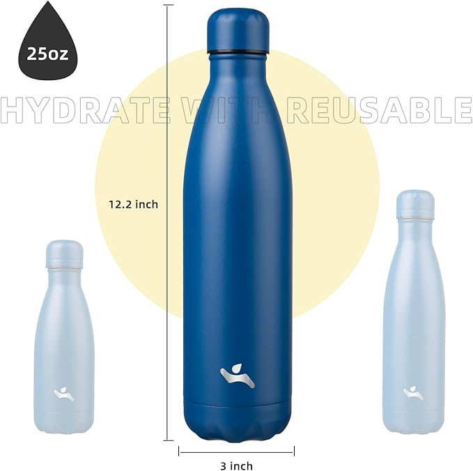 Insulated Water Bottles,25 oz Double Wall Stainless Steel Vacumm Metal Flask for Sports Travel,Blue