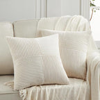 Fancy Homi 2 Packs Cream Samll Decorative Throw Pillow Covers 12x12 Inch with for Couch Bed Sofa, Rustic Farmhouse Boho Home Decor, Soft Corss Patchwork Corduroy Square Cushion Case 30x30 cm