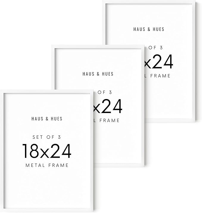 HAUS AND HUES 18x24 White Metal Picture Frames - Features Premium Aluminum, Vertical & Horizontal Hang, Shatterproof Plexiglass - Perfect for Home, Room, Office (18x24 in, White, Set of 3)