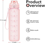 32oz Motivational Water Bottles with Time Marker & Fruit Strainer, Transparent Gradient Color Water Bottle with Times to Drink, Leakproof & BPA Free, Reusable Bottle with Strap (No Straw)