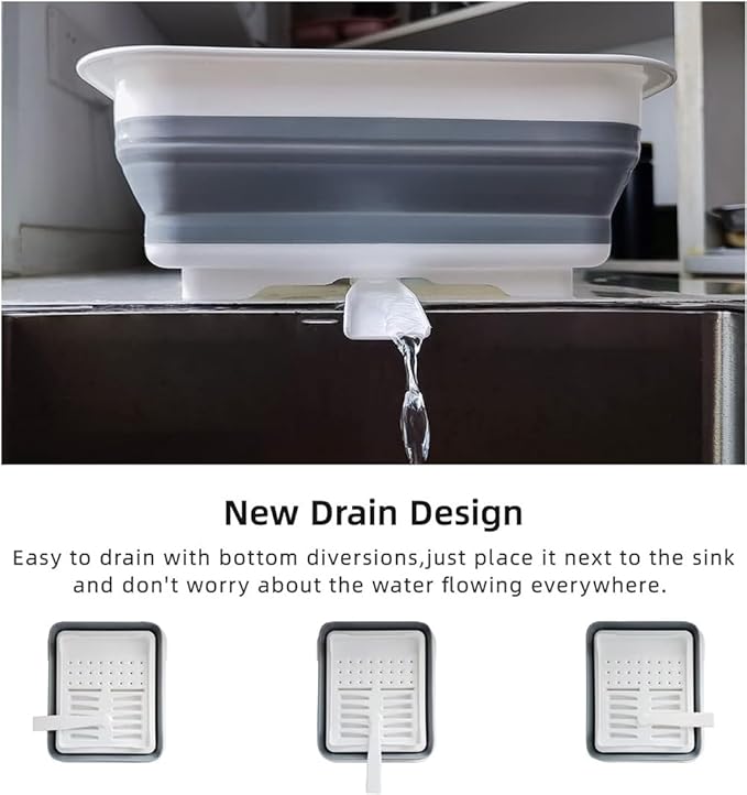 THANSTAR Collapsible Dish Drying Rack for RV Kitchen, Foldable Drainer Organizer for Kitchen Countertop, Space Saving Portable Dish Rack for Campers, Travel Trailer & Small Spaces, Easy Storage, Grey