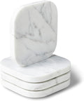 𝐋𝐮𝐱𝐮𝐫𝐲 𝐈𝐭𝐚𝐥𝐢𝐚𝐧 100% Marble Tile Coasters – Set of 4 – Square Modern Bar Coasters for Drinks, Coffee –Stone Holder for Home Décor, Housewarming Gifts (Carrara White)