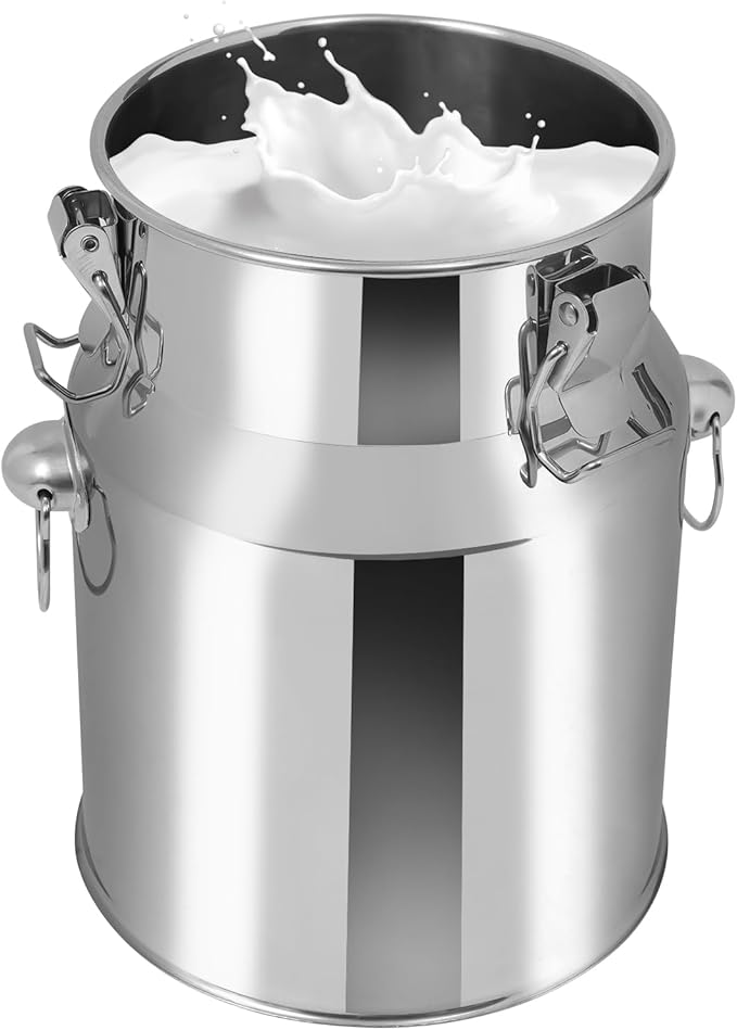Stainless Steel Milk Can, 201 Stainless Steel Pail 1Gal Milk Can with Sealed Lid, 5L Hanging Lid Metal Milk Jug Bucket for Oil Tea Wine