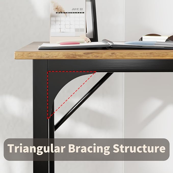 PayLessHere | 47 Inch Computer Desk | Brown | Office Desk with Metal Frame, Adjustable Feet | Water-Resistant, Scratchproof Surface | Sturdy Writing Table for Home Office or Study | Pack of 2