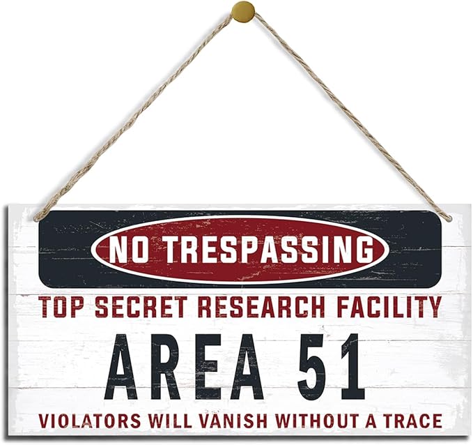 Warning Sign, Area 51 No Trespassing Warning Wood Plaque Sign, Funny Door Signs, Decorative Wood Hanging Suspension Plaque, Farmhouse Wooden Wall Decor