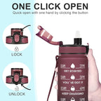 Enerbone Water Bottle, Leakproof BPA & Toxic Free, Motivational Water Bottle with Times to Drink and Straw, Fitness Sports Water Bottle with Strap for Office, Gym, Outdoor Sports