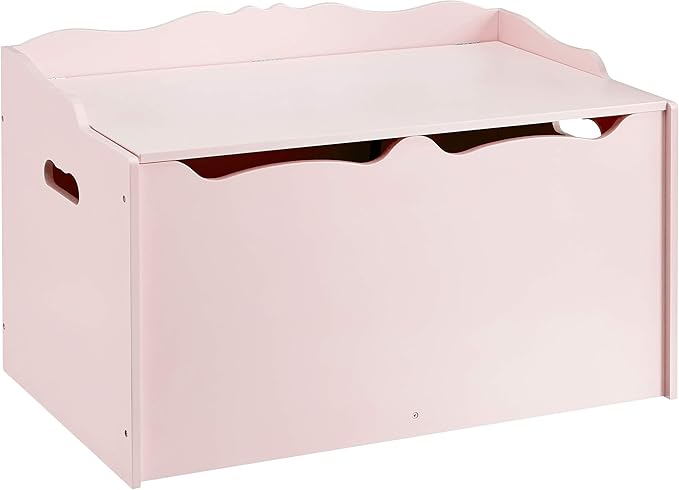 Amazon Basics Kids Toy Box, Wooden Organizer Storage Chest, Pink, 30" x 18" x 19"