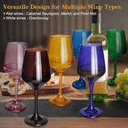 Colored Wine Glasses Set of 6-12oz Colorful Long Stem Wine Glass Cups, Multi Color Pretty Crystal Glassware, Hand Blown Goblets Drinkware, Unique Drinking Stemware Holiday Gift Set for Women