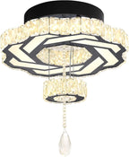 Flashing God 16 Inch Mini Chandelier Modern Crystal Chandeliers Light Semi Flush Mount Ceiling Light Fixture Small Black Chandelier for Bedroom Hallway Kitchen Foyer