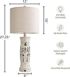 BOBOMOMO 27.25” Farmhouse Table Lamps Set of 2 – Antique White Bedside Lamps with Night Light & USB A+C Ports, Vintage Lamps for Bedroom, Living Room, Entryway, Console Table (Bulbs Included)