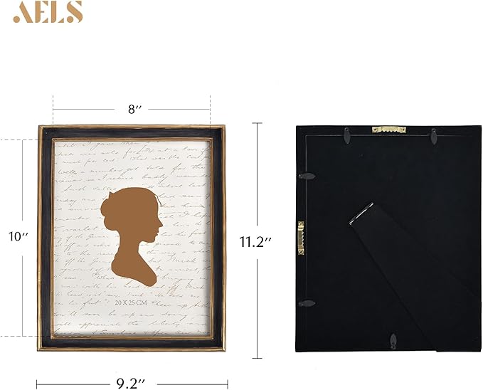 AELS 8x10 Inch Vintage Picture Frame, Elegant Antique Photo Frames with Glass Front, Photo Display, Tabletop Wall Hanging, Gift Ideas, Black with Gold Trim