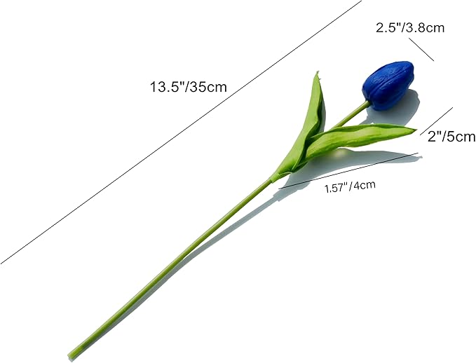 Mandy's Artificial Tulips 20 Stems Royal Blue PU Faux Flowers for Wedding Home Decor 13.5 Inch