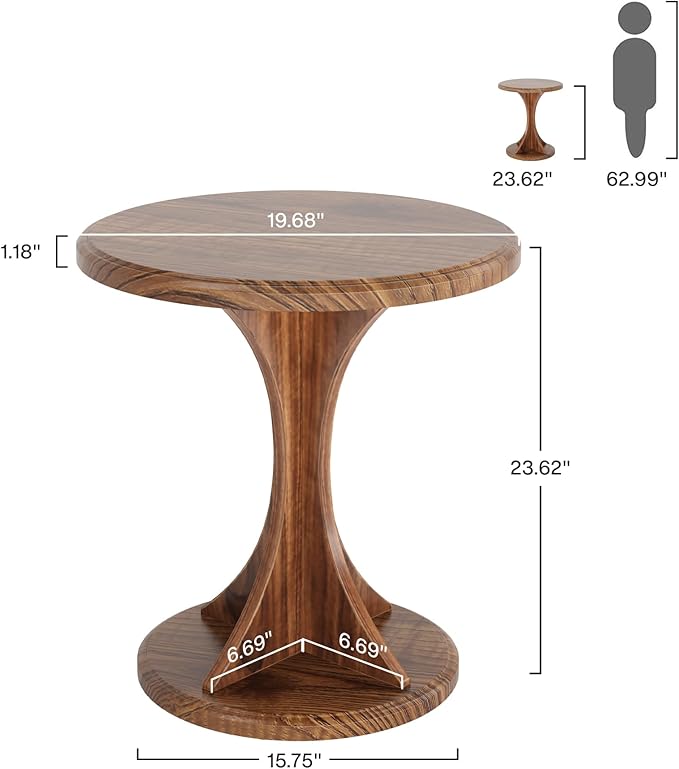 Tribesigns Round End Table for Living Room, Wood Side Table Set of 2, Mid-Century Bedside Nightstand for Bedroom, Accent Table, Easy Assembly, Vintage Brown