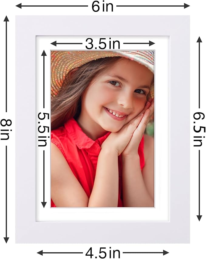 Vittanly 5x7 Picture Frames Set of 9, Shatter Resistant Plexiglass, Display 4x6 Pictures with Mat or 5x7 without Mat, Photo Frames for Wall or Tabletop, Engineered Wood, White